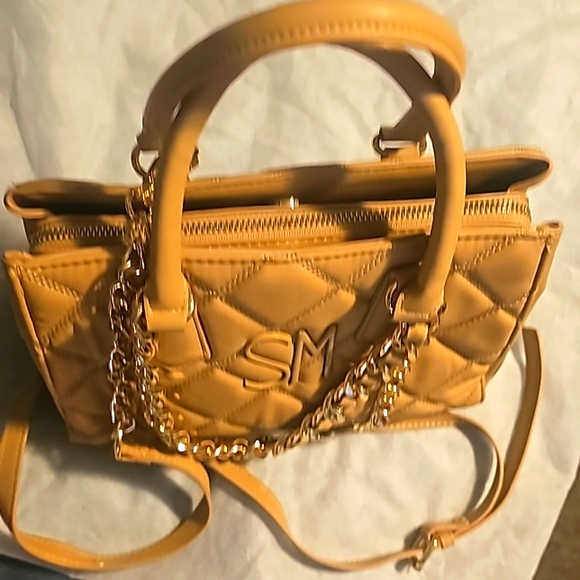 Steve Madden SM Logo Plaque Satchel, Taupe, Handles, Zip Closure - Picture 3 of 11